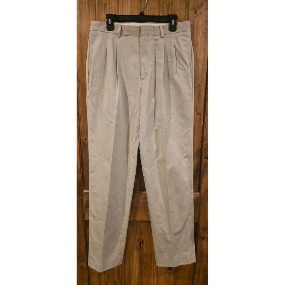 Land's End Dress Pants Mens 33 Khaki‎ Pleated Front Natural Fit Straight Classic